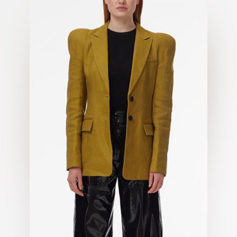Tibi Bonded Linen Sculpted Blazer size 6 yellow ochre